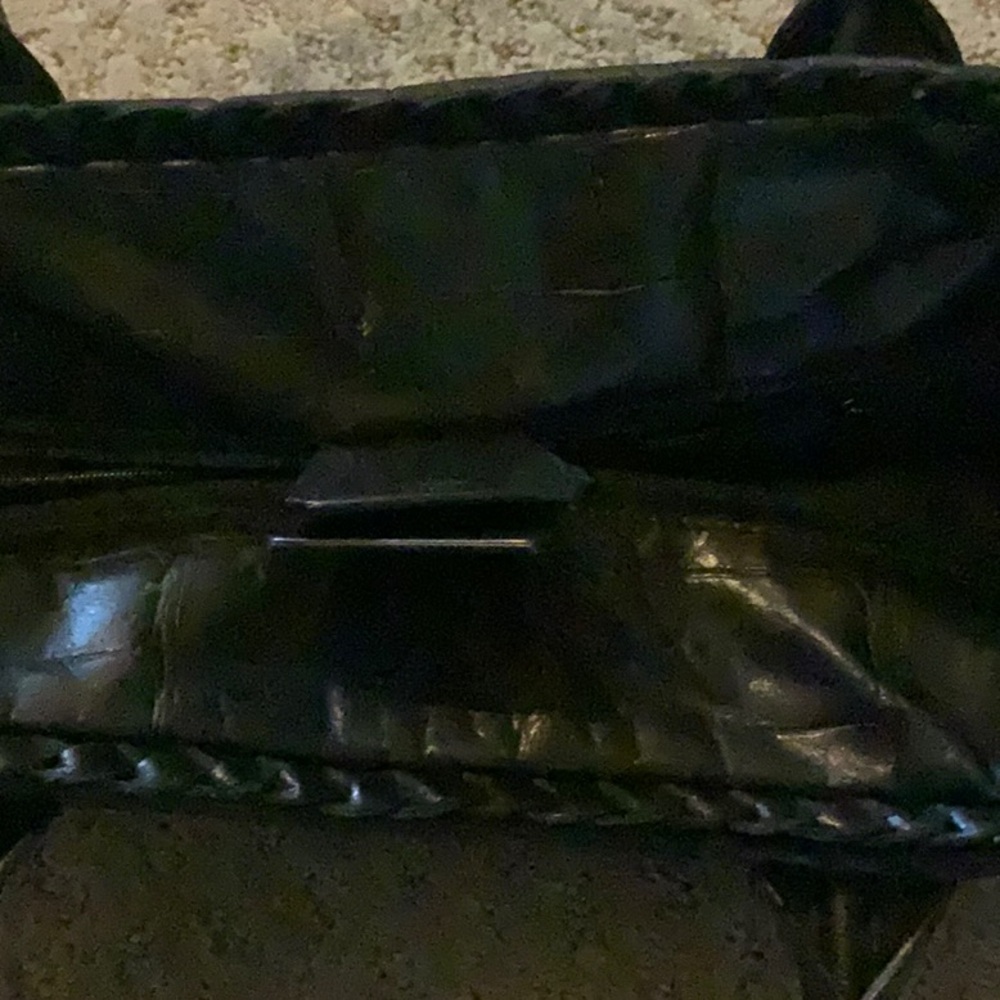 Classic Black Leather Shoulder Bag with Structured Design. Measures 15”x8” - Picture 4 of 5